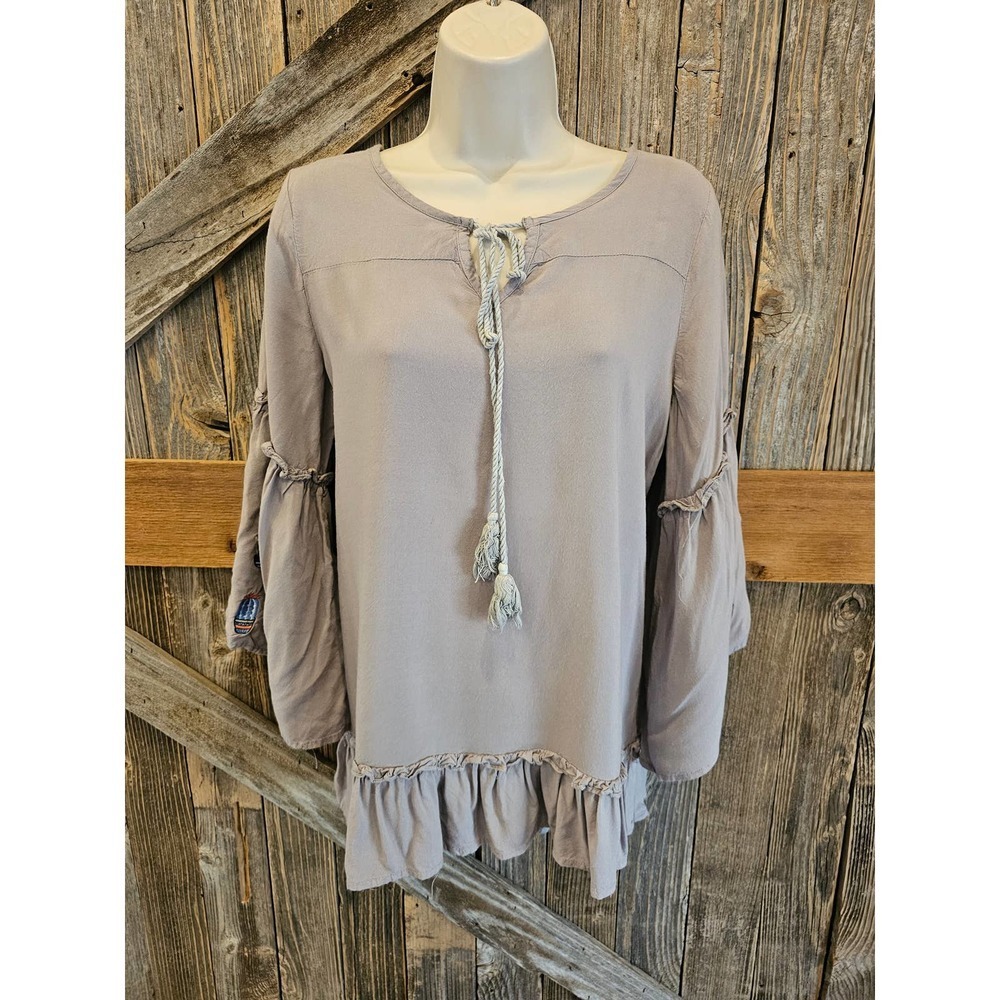 Southern stitch peasant style tunic puff sleeves cactus theme embroidered small